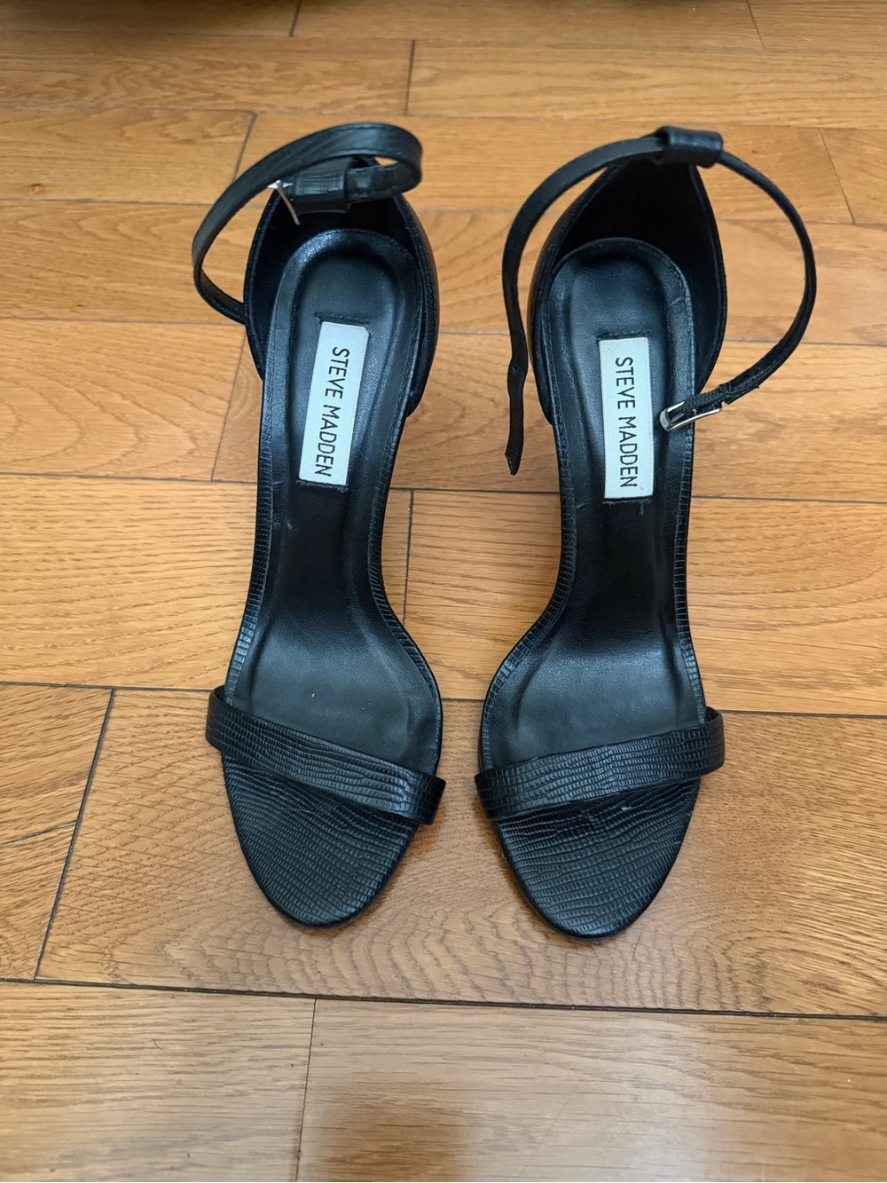 Steve Madden Black Ankle-Strap Stiletto Sandals